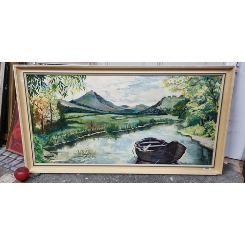 967 - A vibrant and large original oil on canvas painting featuring a traditional Irish landscape scene of... 