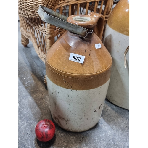 982 - A huge 19th century stoneware crock with metal handle. perfect for rustic décor or collectors. In Go... 