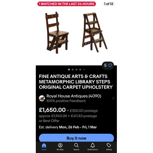 726 - Super Star Lot : An amazing Victorian arts and Crafts  oak library / metamorphic chair featuring pie... 