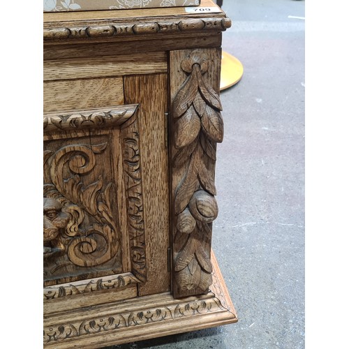 709 - A truly stunning 19th century French Henri II carved bleached oak hunt chest. The chest is dressed w... 