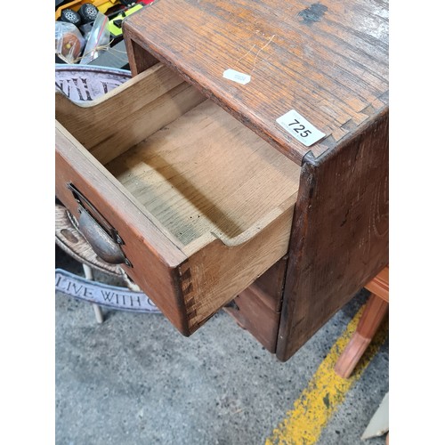 725 - Star Lot : A gorgeous antique stained pine three drawer solicitors filling cabinet boasting brass cu... 