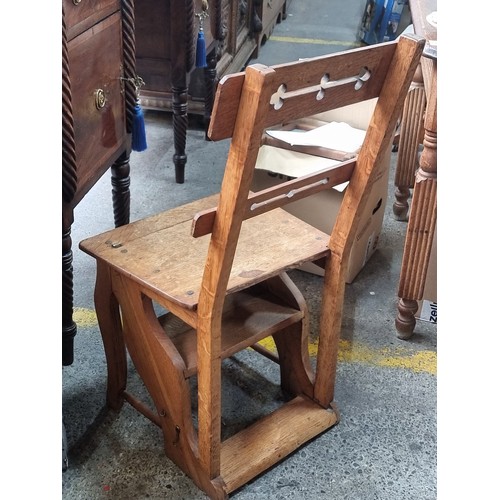 726 - Super Star Lot : An amazing Victorian arts and Crafts  oak library / metamorphic chair featuring pie... 