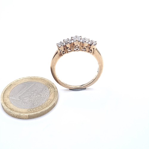 502 - Star Lot : A lovey twenty five diamond ring in 5 cluster setting in 9K gold, size N, weight 2.51 gra... 