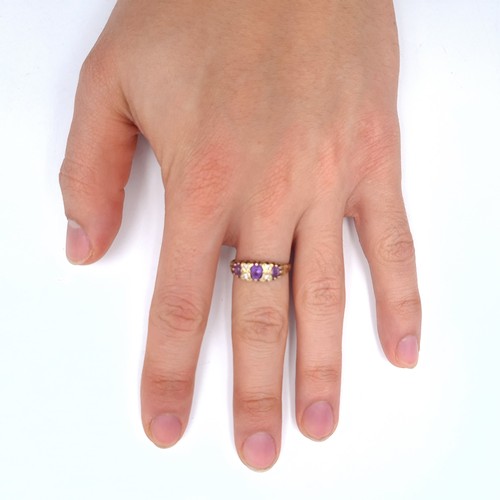 503 - Star Lot : An attractive amethyst and diamond stone vintage ring, size Q, weight 1.94 grams, boxed.