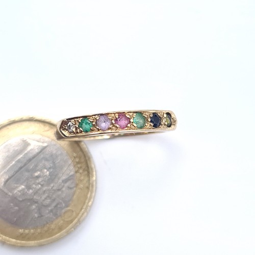 505 - Star Lot : A very pretty antique ring set with diamonds, rubies and emeralds and sapphires, set in 9... 