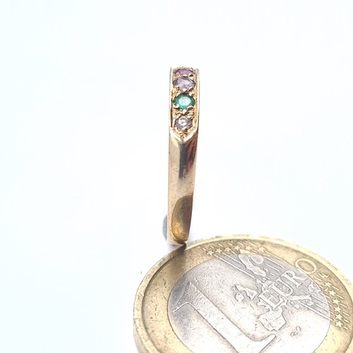 505 - Star Lot : A very pretty antique ring set with diamonds, rubies and emeralds and sapphires, set in 9... 