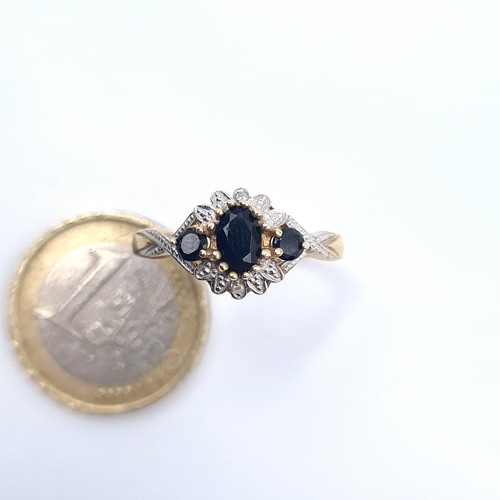 508 - Star Lot : A three stone Black Agate ring, set with a twist set diamonds, diamonds stamped to band, ... 