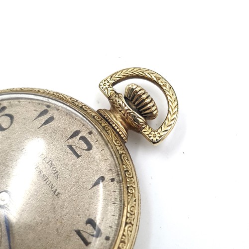 531 - A gold metal toned, Illinois congretional top windpocketwatch with Arabic dial with subsidiary secon... 