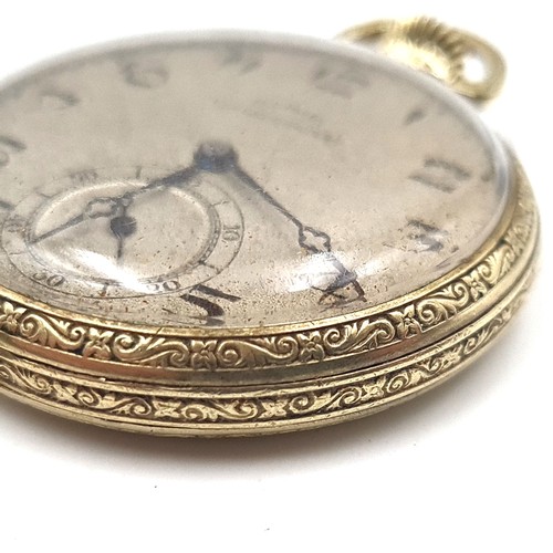 531 - A gold metal toned, Illinois congretional top windpocketwatch with Arabic dial with subsidiary secon... 