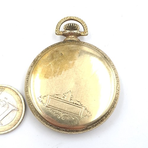 531 - A gold metal toned, Illinois congretional top windpocketwatch with Arabic dial with subsidiary secon... 