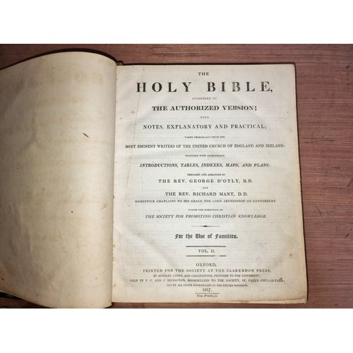 173 - Two magnificent antique hardback, full leather Bibles dating to 1815 and 1817 with one featuring gil... 