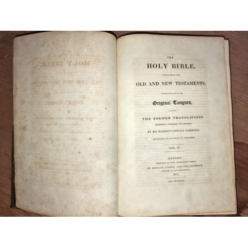 173 - Two magnificent antique hardback, full leather Bibles dating to 1815 and 1817 with one featuring gil... 