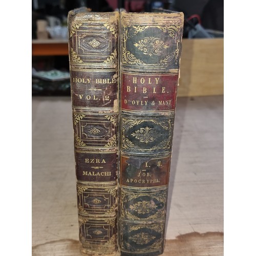 173 - Two magnificent antique hardback, full leather Bibles dating to 1815 and 1817 with one featuring gil... 