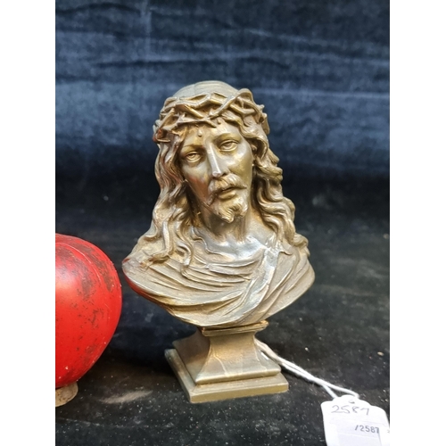 167 - An antique French sculpture bust of Jesus signed 'Beroude'.