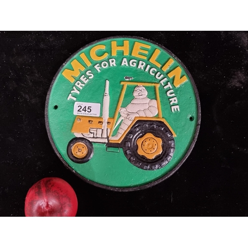 245 - A very heavy cast metal wall sign for Michelin Tyres.