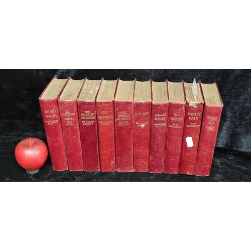 264 - Sixteen antique classis novels including 'Rob-Roy' and 'Vanity Fair' all with 3 gilded edges and lea... 