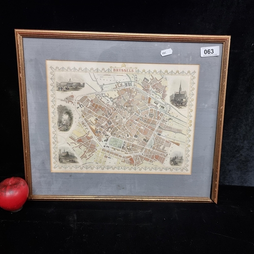 63 - An antique print of a map of Brussels originally by John Rapkin in 1851. Housed in a smart gilt fram... 