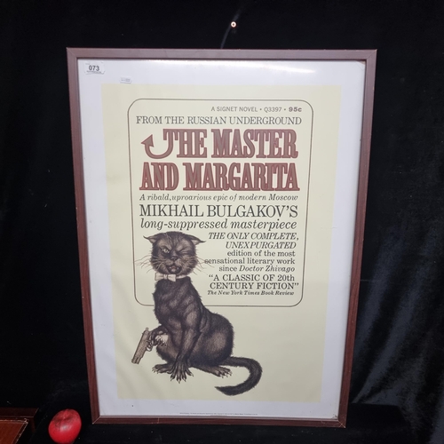 73 - A large framed poster featuring the book cover for The Master and Margarita by Mikhail Bulgakov, pub... 