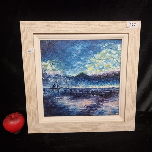 77 - A wonderful original oil on canvas painting showing a post Impressionist style scene of a moonlit se... 