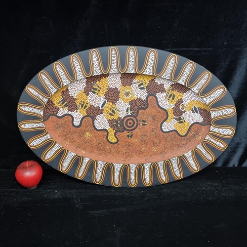 90 - A super original piece of aboriginal art by Wayne Morgan, featuring an abstract design including shi... 