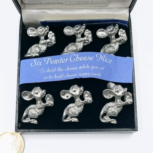 506 - A nice collection of six pewter cheese mice. Comes with cheese description cards. Total weight of mi... 