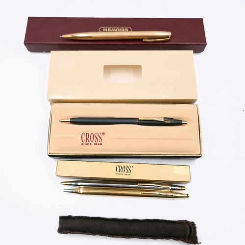 546 - Four good pens consisting of a cross gold filled Biro. Also a cross classic black ball point pen tog... 