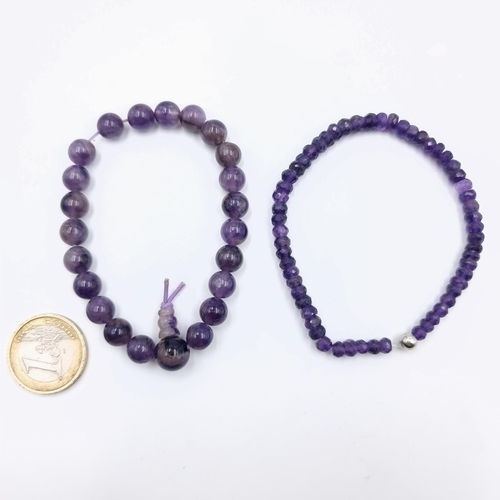 562 - Two vintage polish natural amethyst bracelets. Total weight is 25.14 grams. Cold to the touch.