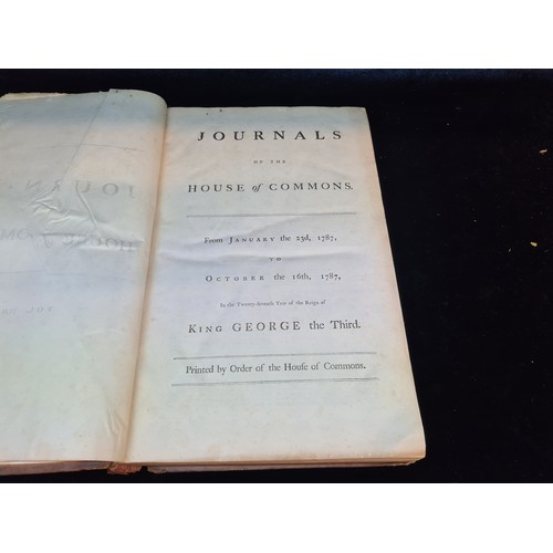 137 - A wonderful folio antique hardback book titled 'Journals of the House of Commons' from January 1787 ... 