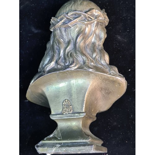 167 - An antique French sculpture bust of Jesus signed 'Beroude'.