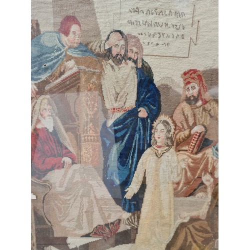 325 - Star Lot : A wonderful large Victorian hand stitched needle point tapestry. Featuring a religious sc... 