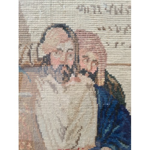 325 - Star Lot : A wonderful large Victorian hand stitched needle point tapestry. Featuring a religious sc... 