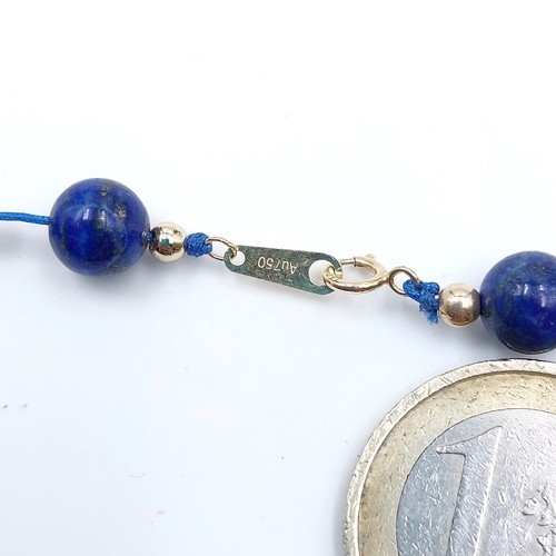 485 - Star Lot : A very pretty lapis lazuli necklace set with 18K gold clasp and 18ct gold spacers, length... 