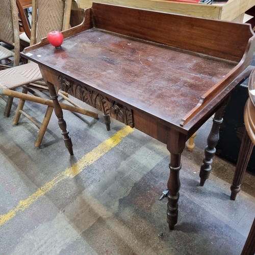 975 - Star lot : A fabulous antique 19th century an arts and crafts hall table with gallery back, single d... 