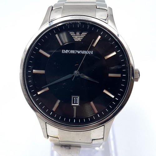 509 - An Emporio Armani large face wrist watch set with black dial pattern hands sweep second and stainles... 