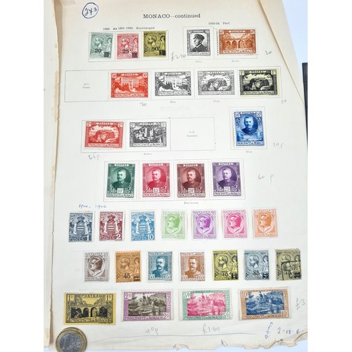 516 - A collection of six sheets of stamps relating to San Marino, Monaco & Sierra Leone. Consisting of  e... 