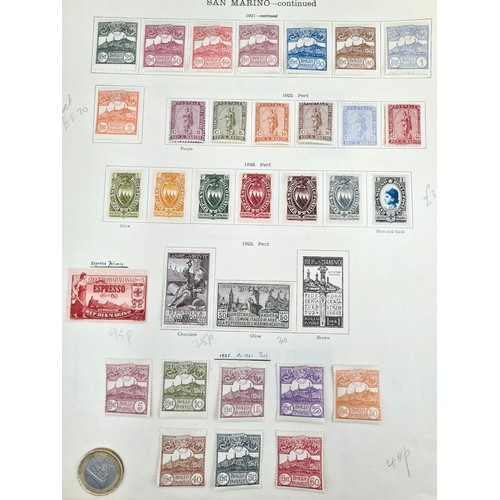 516 - A collection of six sheets of stamps relating to San Marino, Monaco & Sierra Leone. Consisting of  e... 