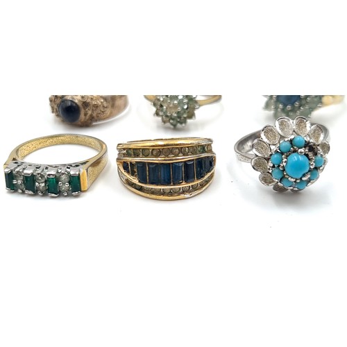 529 - A collection of six antique dress rings. All gem set examples. Sizes: P-R. Total weight 22.29 grams.