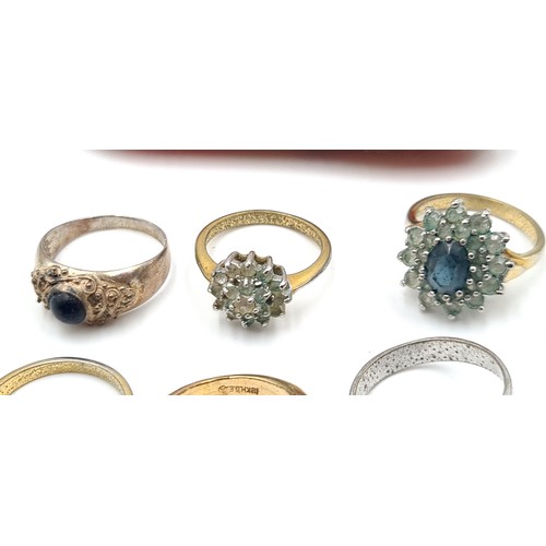 529 - A collection of six antique dress rings. All gem set examples. Sizes: P-R. Total weight 22.29 grams.