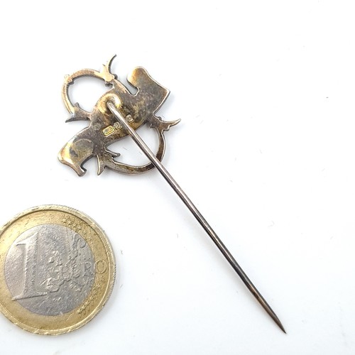 540 - An unusual sterling Silver antique tie pin shown with a musical note connotation. Length of pin is 6... 