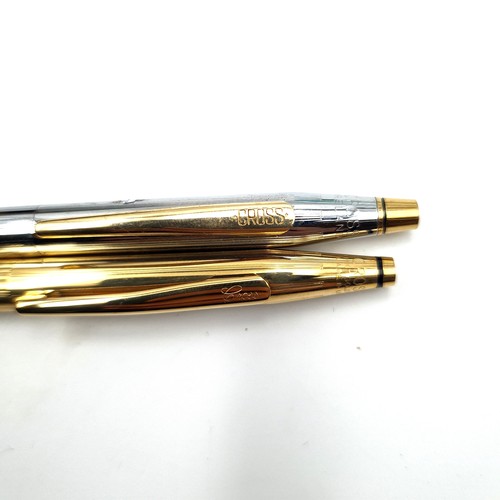 546 - Four good pens consisting of a cross gold filled Biro. Also a cross classic black ball point pen tog... 