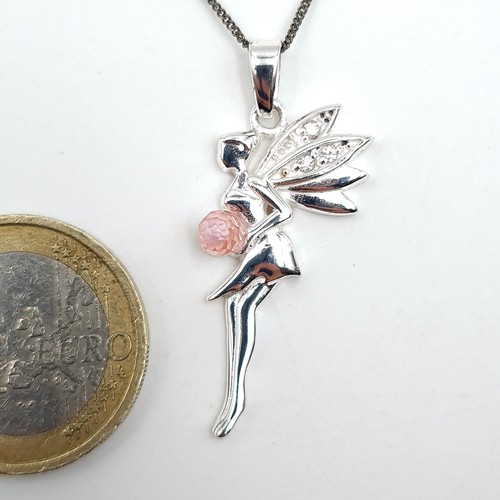 580 - A pretty sterling silver fairy pendant together with chain. Length of chain is 48 cms. Boxed.