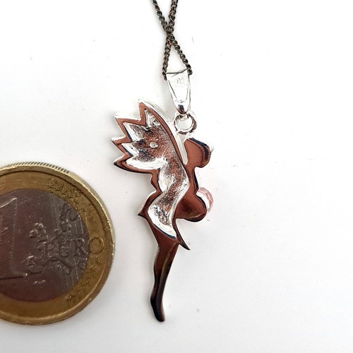 580 - A pretty sterling silver fairy pendant together with chain. Length of chain is 48 cms. Boxed.