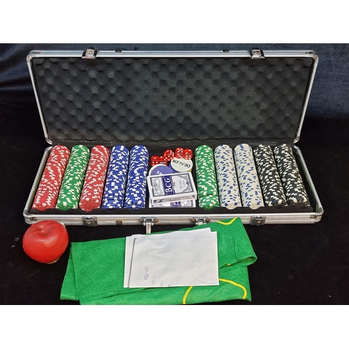 160 - A professional standard poker set including chips, cards, and baize. Held in a handy hard shell trav... 