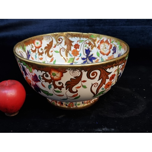 167 - Antique Victorian C.1900 Amherst Japan ironstone footed imari Bowl No. 1423 Considerable repairs. be... 