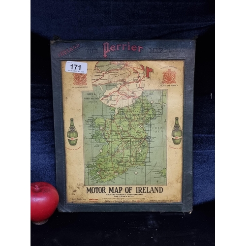 171 - A fantastic original piece of vintage Perrier advertising depicting a motor map of Ireland. Circa 19... 