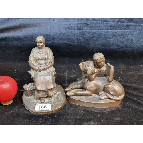 186 - Two cast figurines including a Genesis example from a sculpture originally by Barry Ormond titled 'R... 