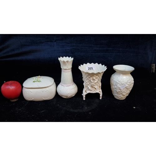 205 - 4 pieces of Irish porcelain including 3 Belleek examples and 1 Donegal example.