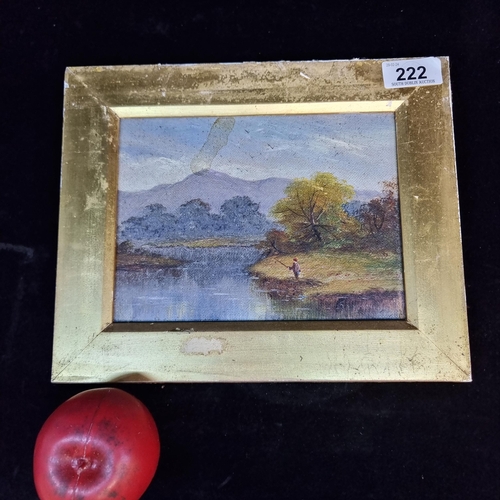 222 - A wonderful 19th century oil on canvas painting featuring a landscape and lone figure fishing. Unsig... 