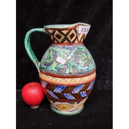 233 - A beautiful large Italian made hand painted water pitcher jug. In very good condition.