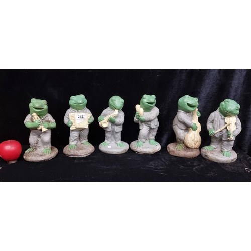 242 - A charming vintage set of six White stone ornaments / figures in the form music playing frogs. Each ... 